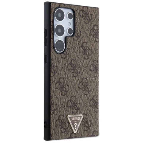 Etui Guess Grip Stand 4G Triangle Strass na Samsung Galaxy S24 Ultra - brązowe Guess