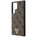 Etui Guess Grip Stand 4G Triangle Strass na Samsung Galaxy S24 Ultra - brązowe Guess