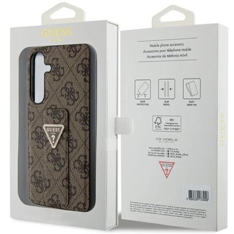 Etui Guess Grip Stand 4G Triangle Strass na Samsung Galaxy S24 - brązowe Guess