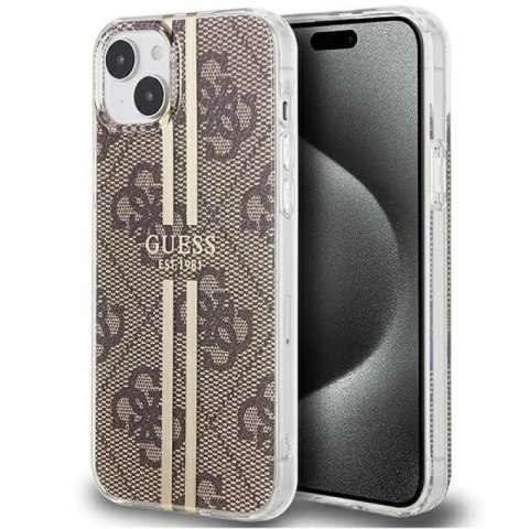 Etui Guess IML 4G Gold Stripe na iPhone 15 Plus / 14 Plus - brązowe Guess