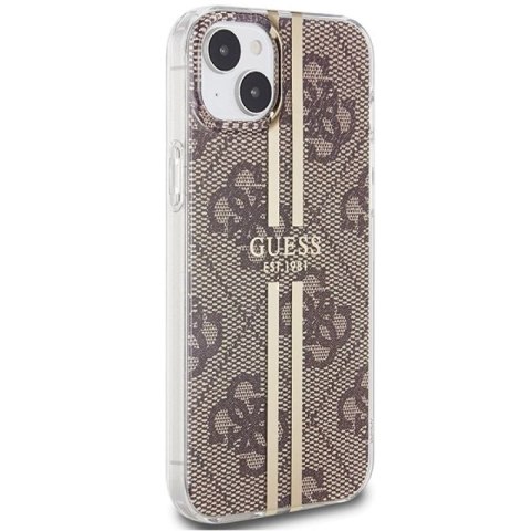 Etui Guess IML 4G Gold Stripe na iPhone 15 Plus / 14 Plus - brązowe Guess