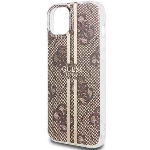 Etui Guess IML 4G Gold Stripe na iPhone 15 Plus / 14 Plus - brązowe Guess