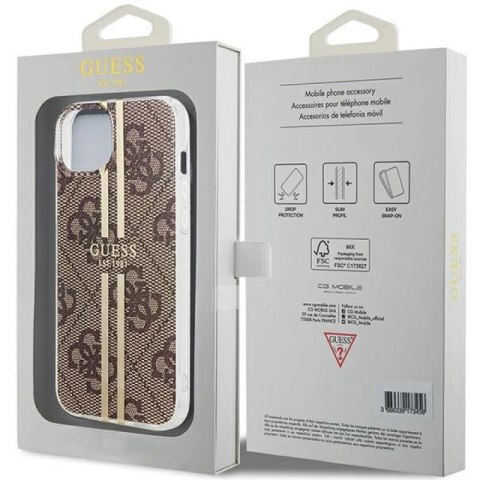 Etui Guess IML 4G Gold Stripe na iPhone 15 Plus / 14 Plus - brązowe Guess