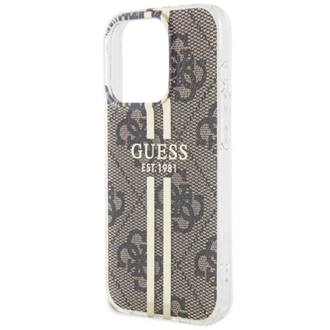 Etui Guess IML 4G Gold Stripe na iPhone 15 Pro - brązowe Guess