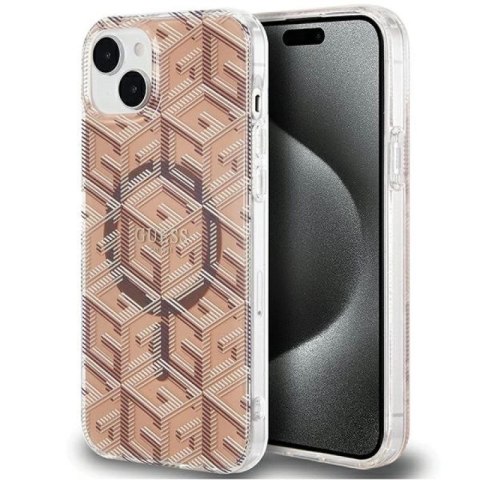 Etui Guess IML GCube MagSafe na iPhone 15 Plus / 14 Plus - brązowe Guess
