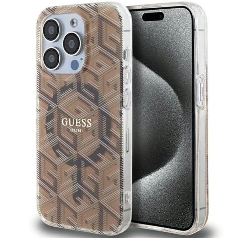 Etui Guess IML GCube MagSafe na iPhone 15 Pro Max - brązowe Guess