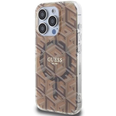 Etui Guess IML GCube MagSafe na iPhone 15 Pro Max - brązowe Guess