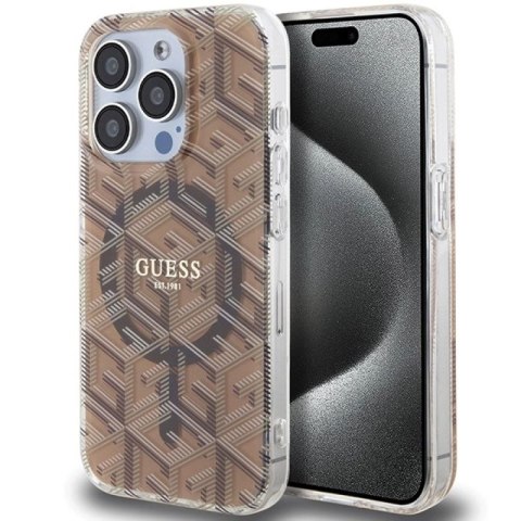 Etui Guess IML GCube MagSafe na iPhone 15 Pro - brązowe Guess