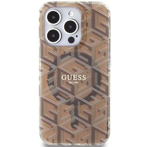 Etui Guess IML GCube MagSafe na iPhone 15 Pro - brązowe Guess