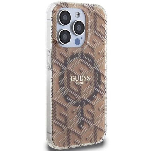 Etui Guess IML GCube MagSafe na iPhone 15 Pro - brązowe Guess