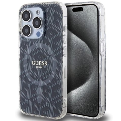 Etui Guess IML GCube MagSafe na iPhone 15 Pro - czarne Guess