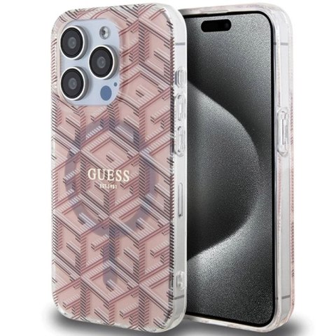 Etui Guess IML GCube MagSafe na iPhone 15 Pro - różowe Guess