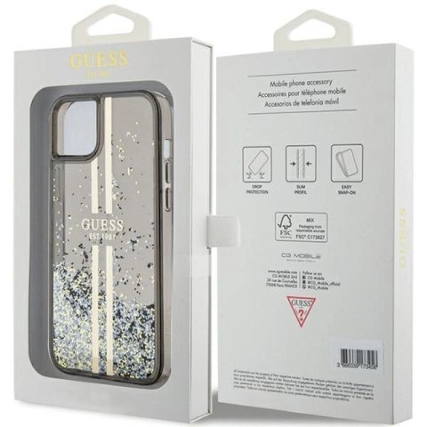 Etui Guess Liquid Glitter Gold Stripes na iPhone 15 Plus / 14 Plus - czarne Guess