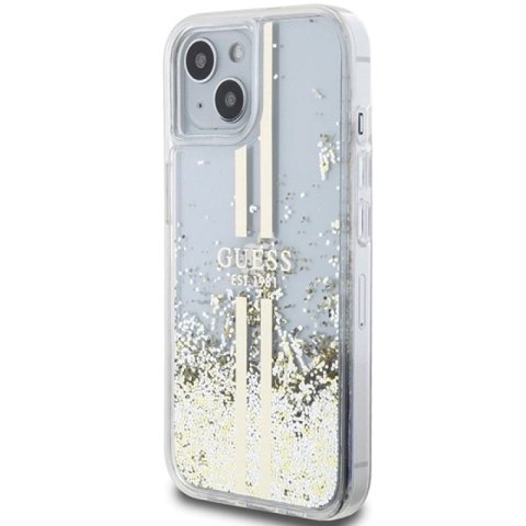 Etui Guess Liquid Glitter Gold Stripes na iPhone 15 Plus / 14 Plus - przezroczyste Guess