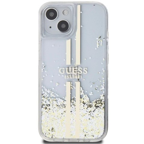 Etui Guess Liquid Glitter Gold Stripes na iPhone 15 Plus / 14 Plus - przezroczyste Guess