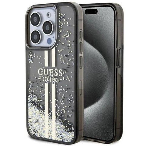 Etui Guess Liquid Glitter Gold Stripes na iPhone 15 Pro - czarne Guess