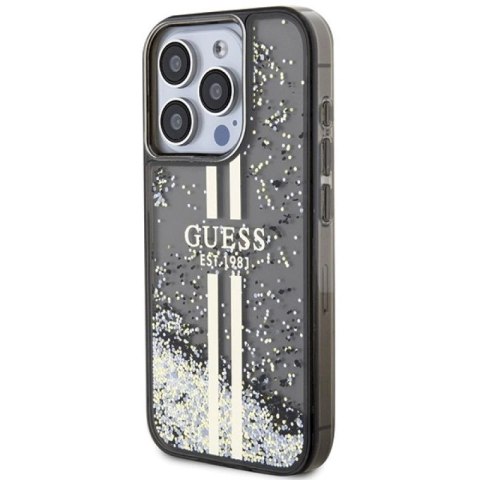 Etui Guess Liquid Glitter Gold Stripes na iPhone 15 Pro - czarne Guess