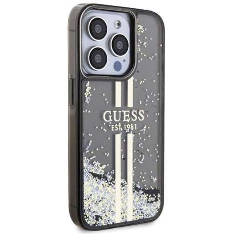 Etui Guess Liquid Glitter Gold Stripes na iPhone 15 Pro - czarne Guess