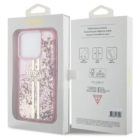 Etui Guess Liquid Glitter Gold Stripes na iPhone 15 Pro - różowe Guess
