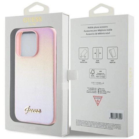 Etui Guess Saffiano Iridescent Script na iPhone 15 Pro Max - różowe Guess
