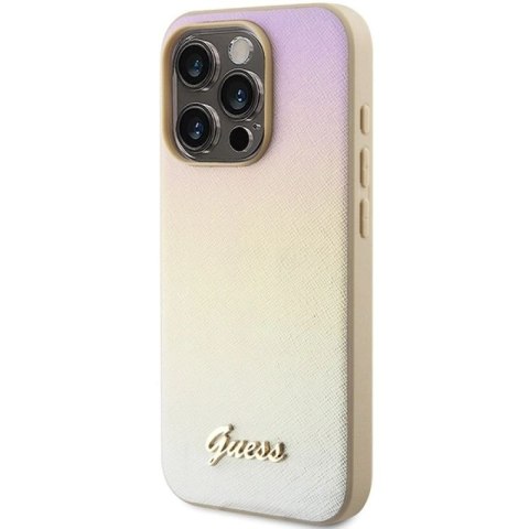 Etui Guess Saffiano Iridescent Script na iPhone 15 Pro - złote Guess