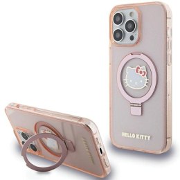 Etui Hello Kitty Ring Stand Glitter Electrop Logo MagSafe na iPhone 15 Pro Max - różowe Hello Kitty