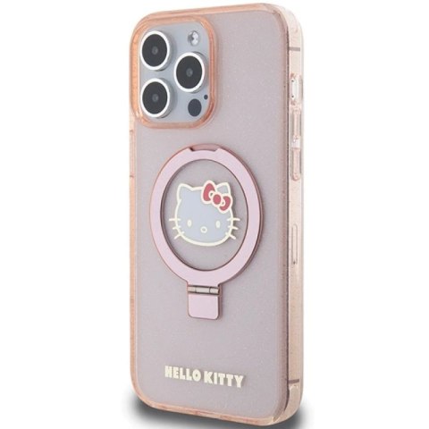 Etui Hello Kitty Ring Stand Glitter Electrop Logo MagSafe na iPhone 15 Pro Max - różowe Hello Kitty