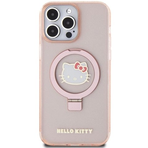 Etui Hello Kitty Ring Stand Glitter Electrop Logo MagSafe na iPhone 15 Pro Max - różowe Hello Kitty
