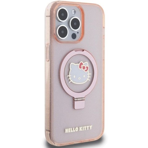 Etui Hello Kitty Ring Stand Glitter Electrop Logo MagSafe na iPhone 15 Pro Max - różowe Hello Kitty