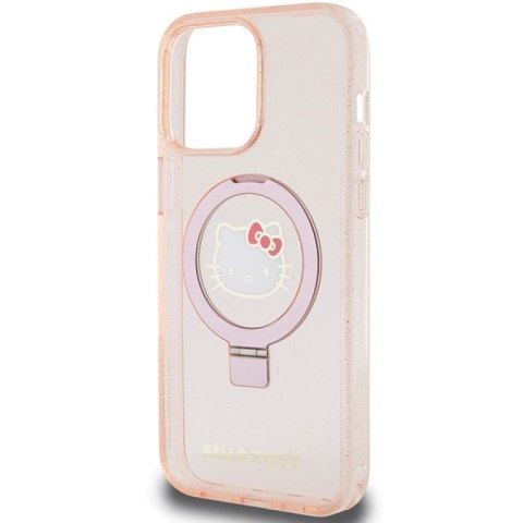 Etui Hello Kitty Ring Stand Glitter Electrop Logo MagSafe na iPhone 15 Pro Max - różowe Hello Kitty