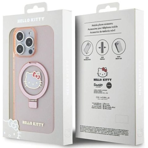 Etui Hello Kitty Ring Stand Glitter Electrop Logo MagSafe na iPhone 15 Pro Max - różowe Hello Kitty