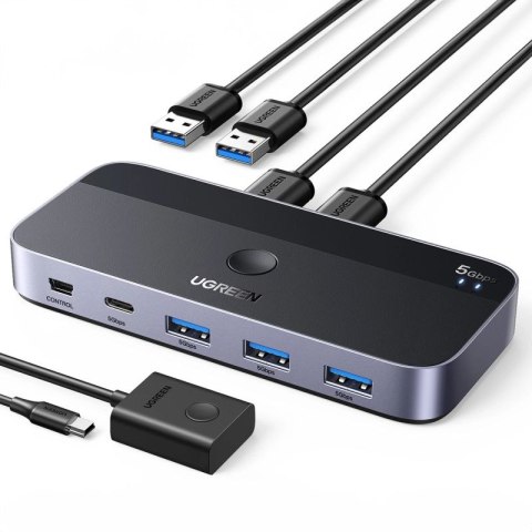 Przełącznik switch Ugreen CM662 USB 3.0 switch 2-in-4 + 2x kabel USB-A - czarny UGREEN