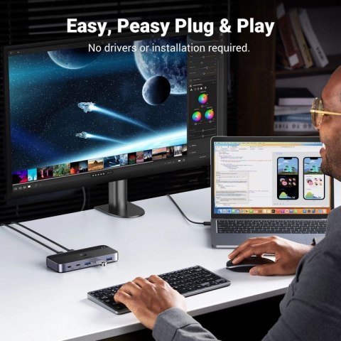 Przełącznik switch Ugreen CM662 USB 3.0 switch 2-in-4 + 2x kabel USB-A - czarny UGREEN