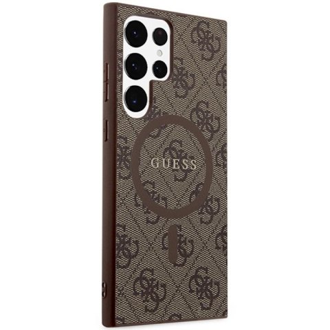 Etui Guess 4G Collection Leather Metal Logo MagSafe na Samsung Galaxy S24 Ultra - brązowe Guess