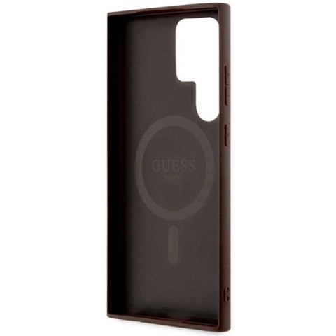 Etui Guess 4G Collection Leather Metal Logo MagSafe na Samsung Galaxy S24 Ultra - brązowe Guess