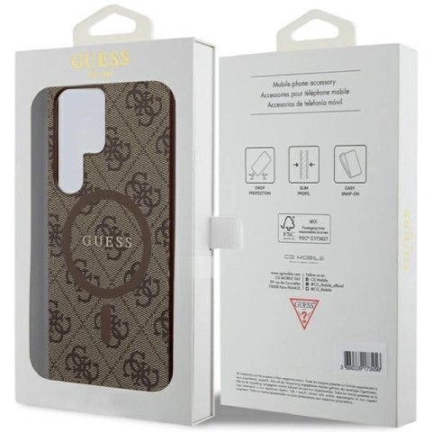 Etui Guess 4G Collection Leather Metal Logo MagSafe na Samsung Galaxy S24 Ultra - brązowe Guess