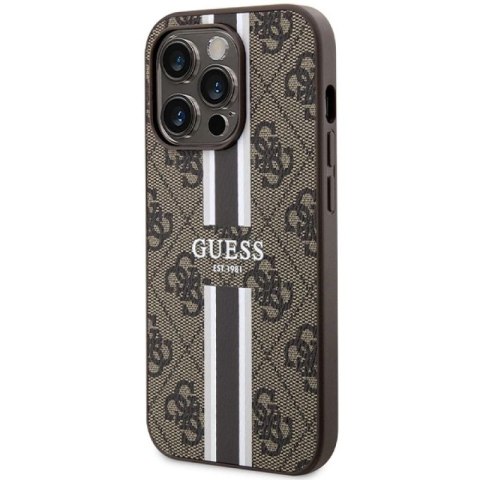 Etui Guess 4G Printed Stripes MagSafe na iPhone 15 Pro - brązowe Guess