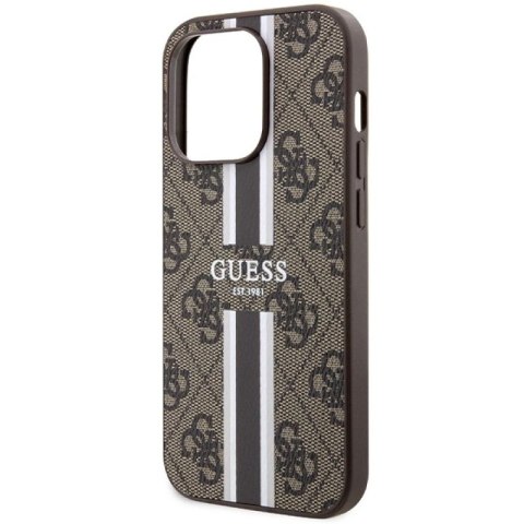 Etui Guess 4G Printed Stripes MagSafe na iPhone 15 Pro - brązowe Guess