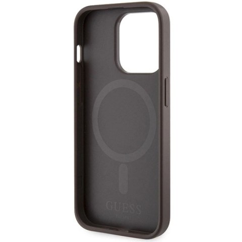 Etui Guess 4G Printed Stripes MagSafe na iPhone 15 Pro - brązowe Guess