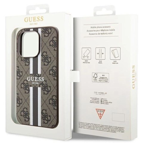 Etui Guess 4G Printed Stripes MagSafe na iPhone 15 Pro - brązowe Guess