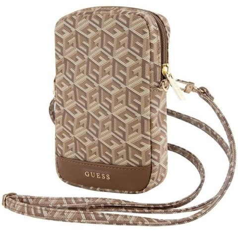 Torebka Guess Zip GCube Bottom Stripe na telefon - brązowa