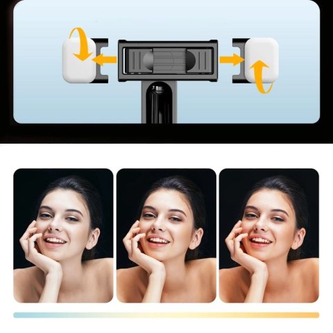 Selfie stick WC13YDS teleskopowy tripod 1.3m z podwójną lampą i uchwytem na telefon - czarny Hurtel