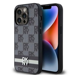 Etui DKNY Leather Checkered Mono Pattern & Printed Stripes na iPhone 14 Pro - czarne DKNY