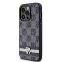 Etui DKNY Leather Checkered Mono Pattern & Printed Stripes na iPhone 14 Pro - czarne DKNY