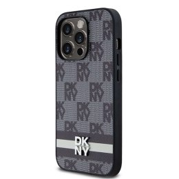 Etui DKNY Leather Checkered Mono Pattern & Printed Stripes na iPhone 14 Pro - czarne DKNY