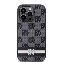 Etui DKNY Leather Checkered Mono Pattern & Printed Stripes na iPhone 14 Pro - czarne DKNY
