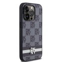 Etui DKNY Leather Checkered Mono Pattern & Printed Stripes na iPhone 14 Pro - czarne DKNY
