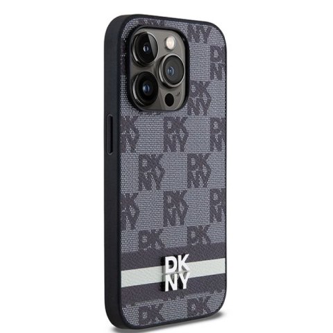 Etui DKNY Leather Checkered Mono Pattern & Printed Stripes na iPhone 14 Pro - czarne DKNY