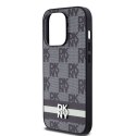 Etui DKNY Leather Checkered Mono Pattern & Printed Stripes na iPhone 14 Pro - czarne DKNY