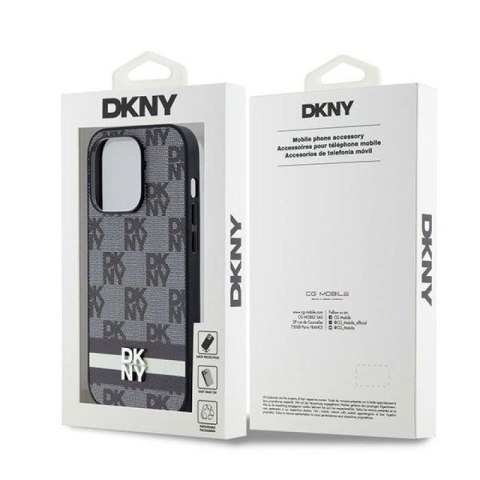 Etui DKNY Leather Checkered Mono Pattern & Printed Stripes na iPhone 14 Pro - czarne DKNY
